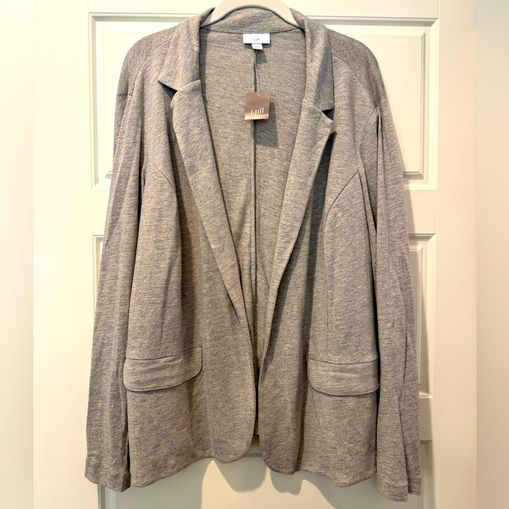 NWT J. Jill 1X Gray Linen Knit Open Blazer
